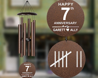 Personalized 7th Anniversary Gift, Traditional Gift Copper Anniversary Wind Chime Couple's Gifts Gift for her Engraved Chimes Romantic Gift,