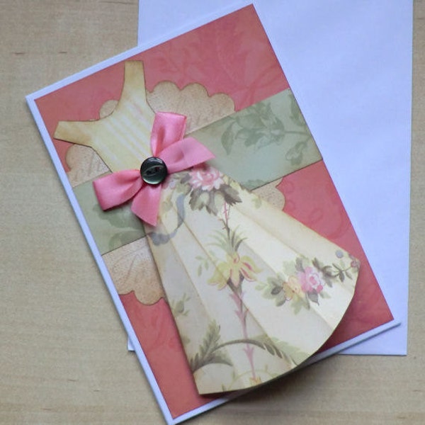 dress card, blank, cream, pink, green