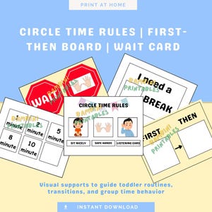Toddler Visual Supports | First-Then Board, Wait Card, Circle Time Rules, Break Cards