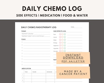 Printable Chemotherapy Radiotherapy Symptom Log, Cancer Care Package, Cancer Journal, Cancer Care Planner, Daily Symptom Tracker