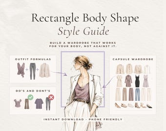 Rectangle Body Shape Style Guide, Capsule Wardrobe Planner, Online Shopping Guide, Wardrobe Planner, Fashion Cheat Sheet, Closet Guide PDF