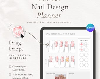 Nail Design Planner, Nail Art Template, Salon Tech Press On Digital File, Realistic Art Canva Display Sheet