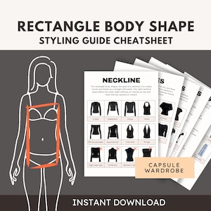 Rectangle Body Shape Style Guide, Female Body Shape Analysis Cheatsheet Shopping Guide, Capsule Wardrobe Planner