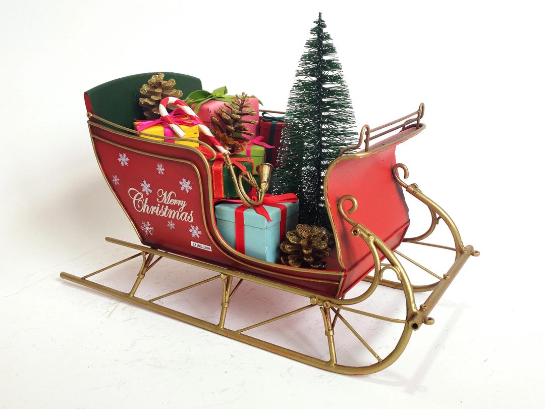 Large Vintage Metal Santa's Sleigh With Tree and Presents - Christmas ...