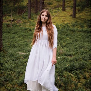 Pure Silk Chiffon Wedding Dress with a Bow&Dupioni Raw silk skirt Set in White, Size-M, Perfect for Enchanting  Forest/Nature/Boho Weddings.