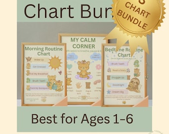 Paquete de tablas de rutinas para niños pequeños: Rincón de la calma para la mañana y la hora de dormir (imprimible)