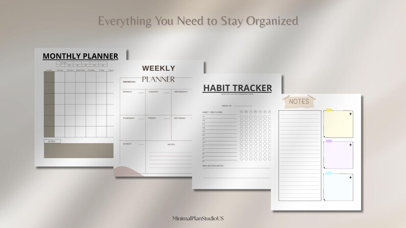 Minimalist 2026 Planner Printable PDF, Weekly Monthly Planner, Habit ...