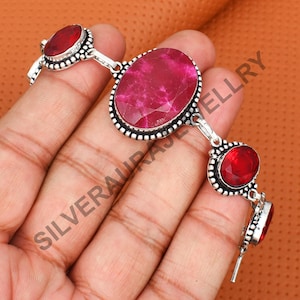 Pulsera de rubí rosa y granate rojo con plata de ley 925, piedra de nacimiento de julio, joyería de compromiso para mujer, regalo para ella.