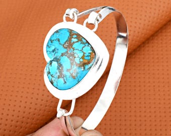 Bracelet jonc coeur turquoise en argent sterling 925, bracelet bohème réglable réglable, cadeau pour elle