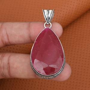 Gesimuleerde robijn edelsteen handgemaakte 925 sterlingzilveren handgemaakte ketting hanger sieraden