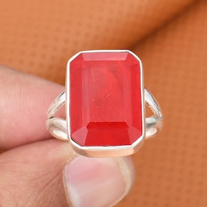 Sterling Silver Cushion Cut Ruby Ring, Bezel Set Statement, Rectangular Signet