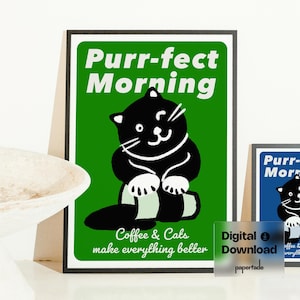 Black Cat Coffee Poster: Funny Kitchen Wall Art (Digital Download