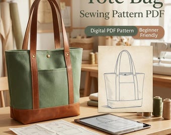 Tote Bag Sewing Pattern PDF | Beginner Shoulder Bag Template (Instant Download)