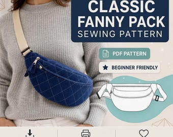 Classic Fanny Pack PDF Sewing Pattern | Beginner Belt Bag Pattern | Crossbody Bum Bag | A4 Letter A0 | Instant Download