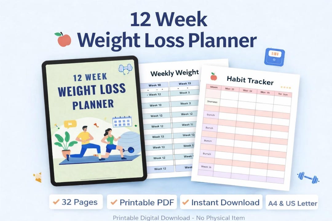 12 Week Weight Loss Planner | Printable Fitness & Meal Tracker ...