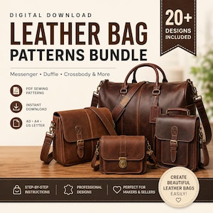 Leather Bag Patterns Bundle | 20+ Messenger, Duffle, Crossbody Designs (PDF Download)
