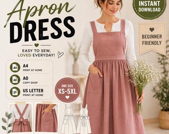 PDF Sewing Pattern Vintage Pinafore Apron | Beginner Kitchen Apron Pattern Instant Download | Ruffle Bib Apron | Cottagecore Apron PDF