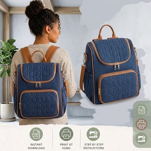 Backpack Sewing Pattern PDF | 3-in-1 Diaper Bag Stroller Crossbody | Quilted Bag Pattern | A4 US Letter A0 | Instant Download Beginner