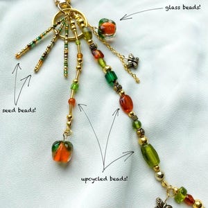 Gold Persimmon Beaded Bag Charm: Handmade Glass Bead Keychain