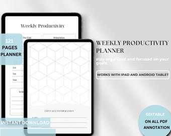 Weekly Productivity Planner Printable, Digital PDF Organizer, Time Blocking Planner, Goal Setting, Focus Journal