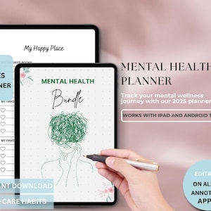 Agenda santé mentale, journal quotidien de soins personnels, suivi de l&#39;humeur, PDF imprimable, agenda numérique pour GoodNotes, cahier de thérapie