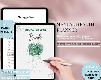 Mental Health Planner, Daily Self Care Journal, Mood Tracker, Printable PDF, Digital Planner for GoodNotes, Therapy Workbook