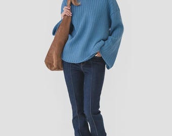 Women Blau Mohair Sweater, Elegant Knitted Sweater, Chunky Wool Warm Sweater, Plus Size Winter Sweater, Chunky Knit Sweater, Knitted Jumper