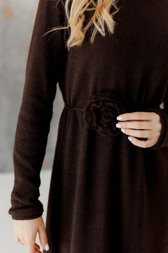 dark brown knitted dress Kimbra Metallic Knit Dress – Retrofete main image 1