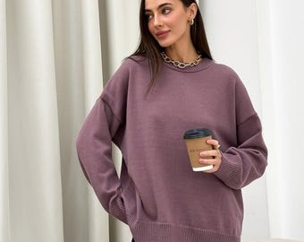 Sweter damski dzianinowy, sweter damski dzianinowy, gruby sweter damski, różowy elegancki sweter, golf, obszerny sweter damski