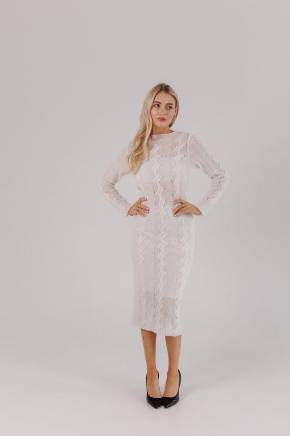 Women's Knitted Dress, Elegant Midi Dress, White Evening Dress, Wool Winter  Dress, Wedding Event Dress, Stylish Trendy Dress, Sweater Dress - Etsy  Israel