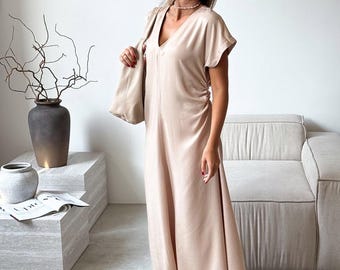 organic cotton wedding guest dress Colette Floral Midi Wedding Guest Summer Dress: Organic Cotton V-Neck Sundress, Custom Made