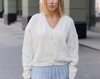 Cardigan In Lana Lungo Tinta Unita Huggy - Foto 8