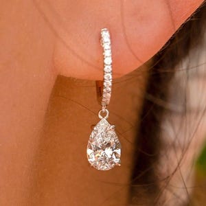Pear Moissanite Earrings Teardrop Drop Earrings with Side Round Moissanite Diamond Elegant Jewelry for Her Anniversary Gift For Her