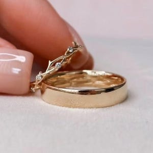 Couples Ring Set 14K Rose Gold Wedding Rings Set Wedding Band Diamond Twig Ring For Men And Women Promise Gift His And Hers Wedding Band