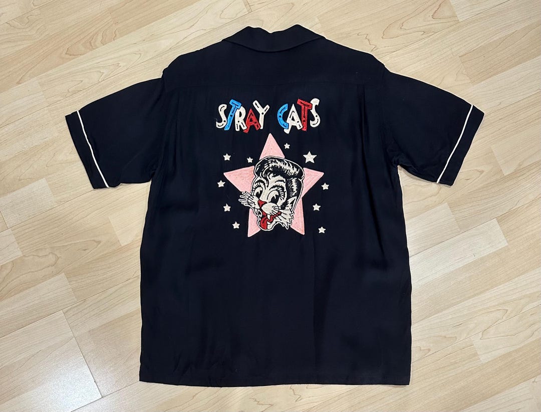 STYLE EYES RAYON BOWLING SHIRT“KING'S 5” Style Eyes X Stray Cats Bowling Shirt: 1950s Japanese Rayon