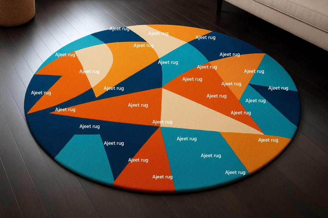 Geometric Round Rug 4x4 5x5 6x6 Modern Abstract Blue Orange Floor Mat ...