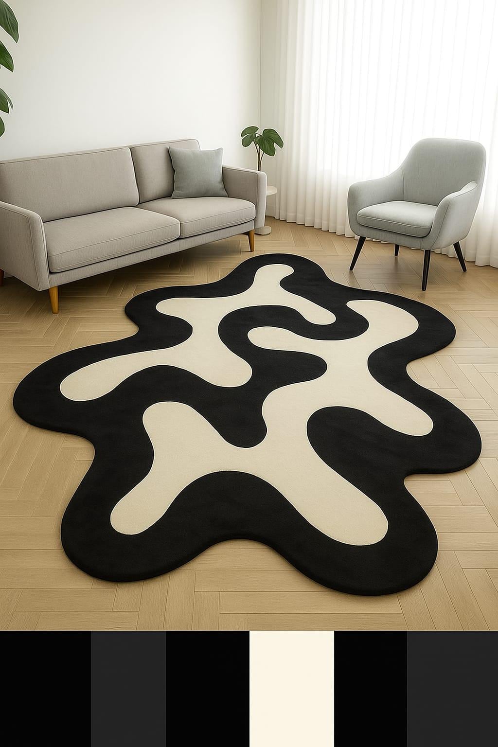 Modern Black and White Abstract Rug - Irregular Wavy Carpet (5x7 Ft) - Etsy