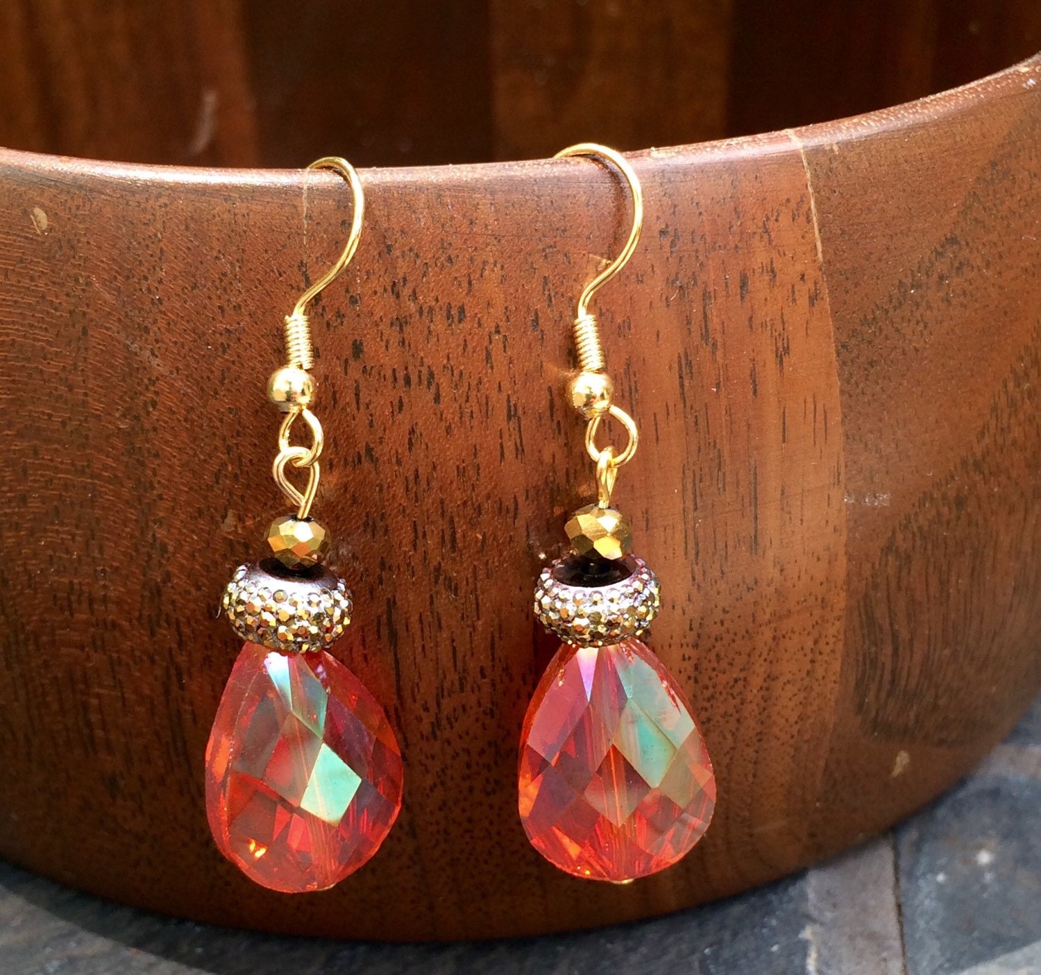 Gorgeous orange and gold czech glass dangle earrings | Etsy