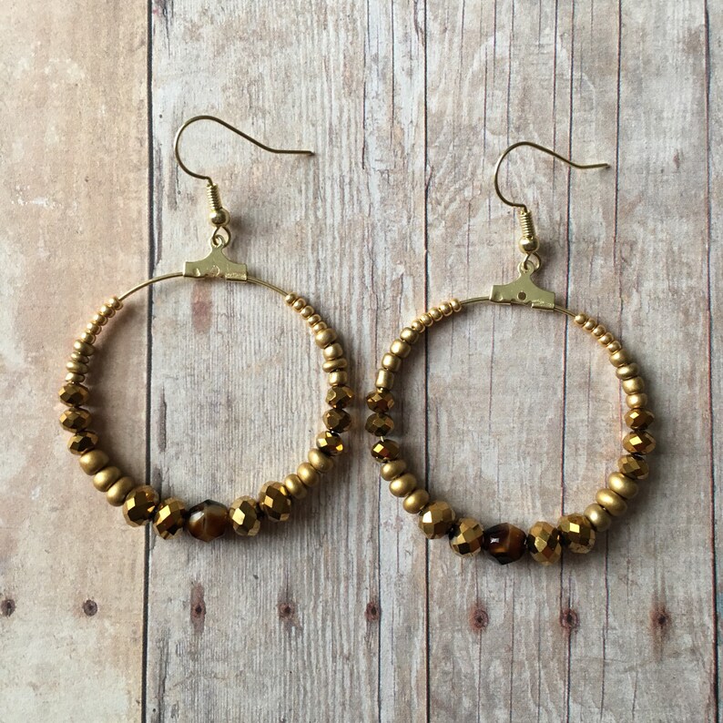 Gold beaded hoop earrings Etsy