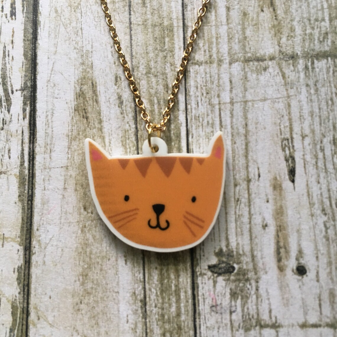 Orange kitty necklace | Etsy