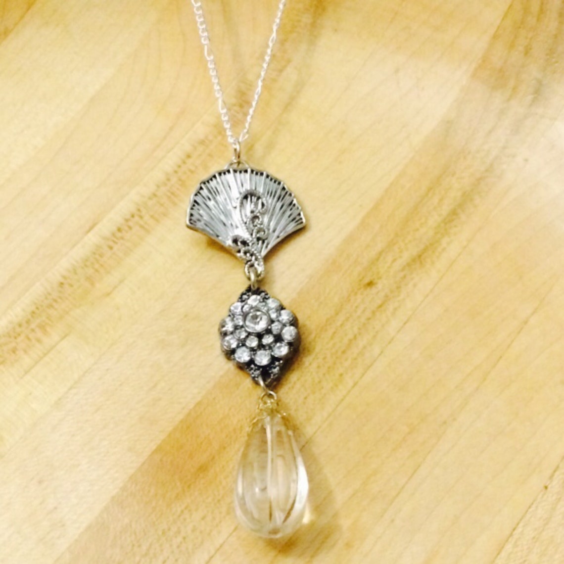 Silver fan necklace Etsy