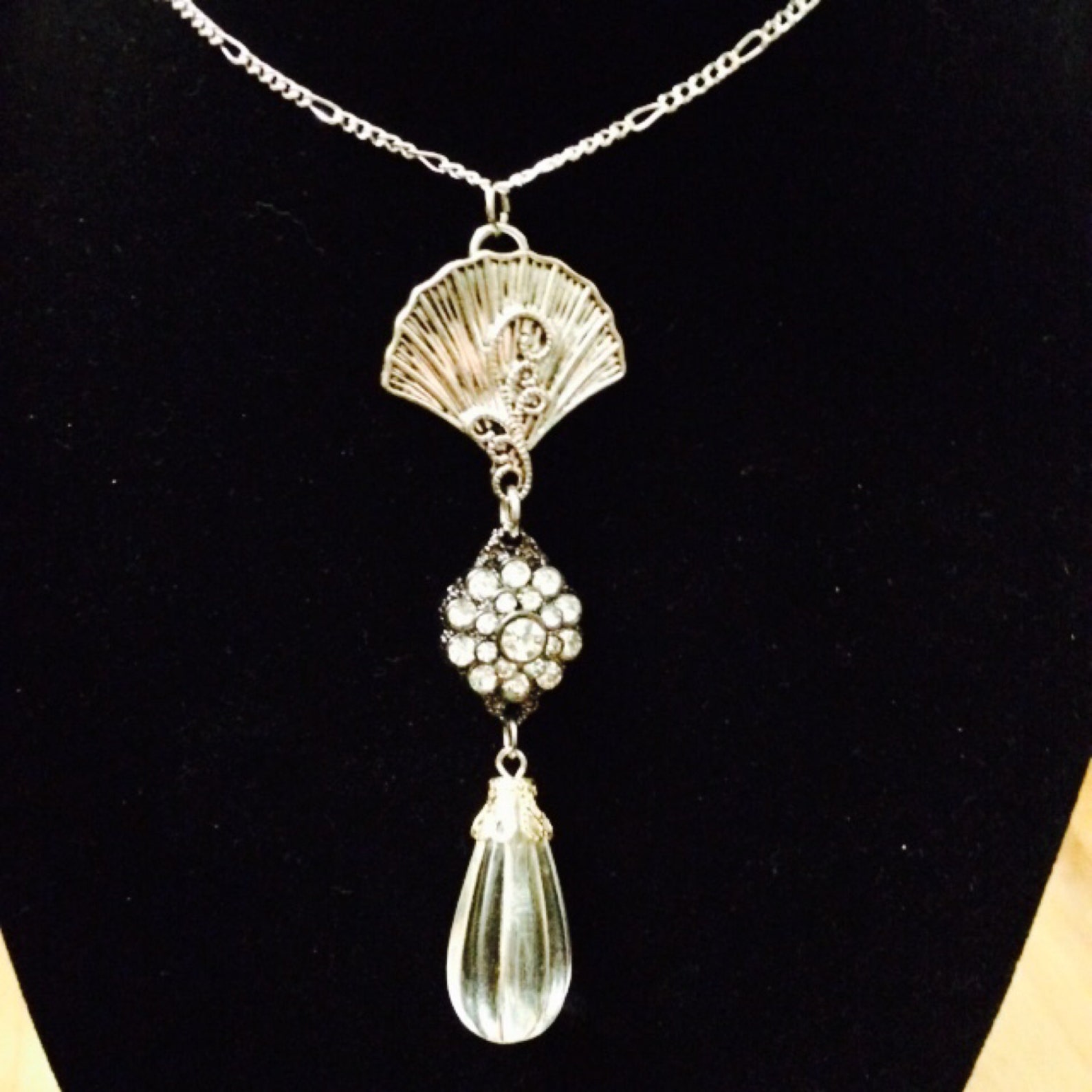 Silver fan necklace Etsy