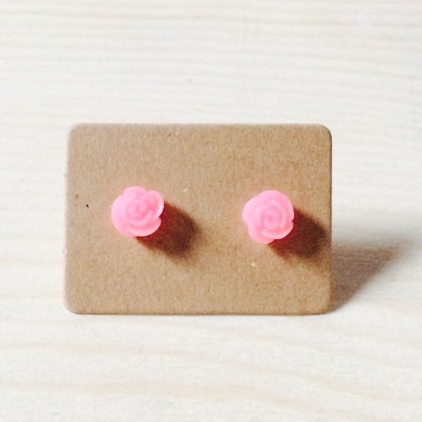 Tiny bubblegum pink rose earrings