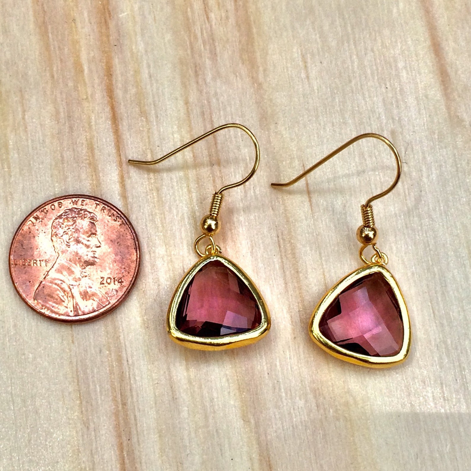 Gorgeous purple bezel set faceted glass dangle earrings | Etsy
