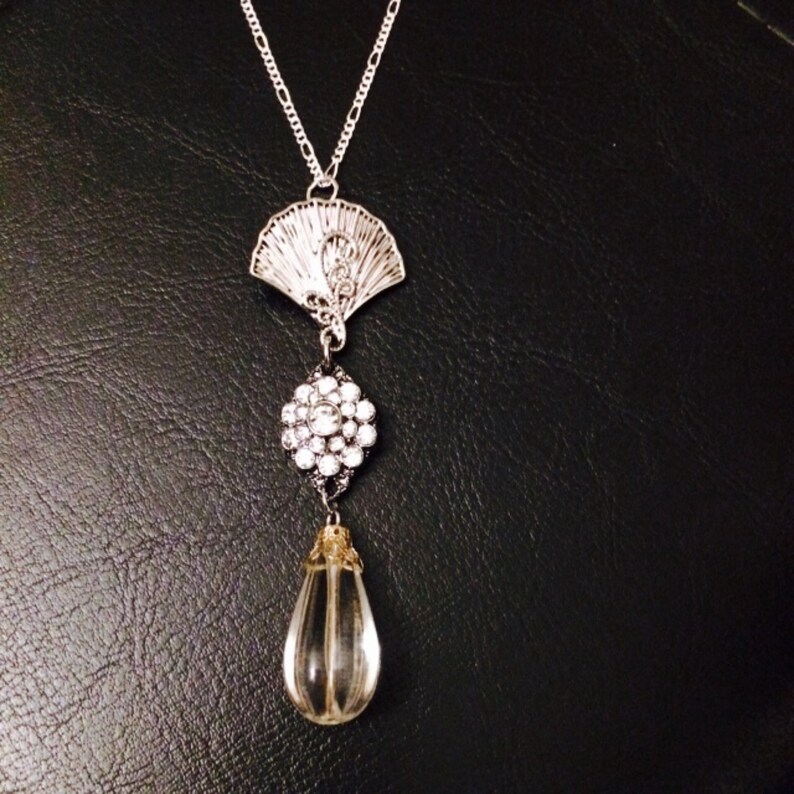 Silver fan necklace Etsy