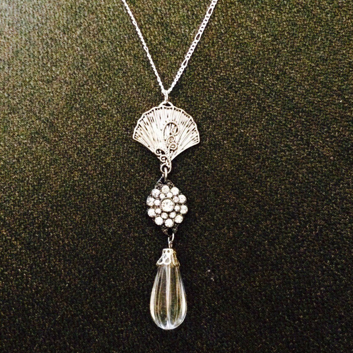 Silver fan necklace Etsy
