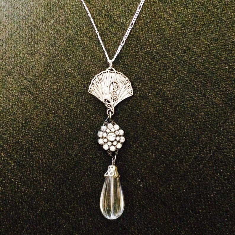 Silver fan necklace Etsy