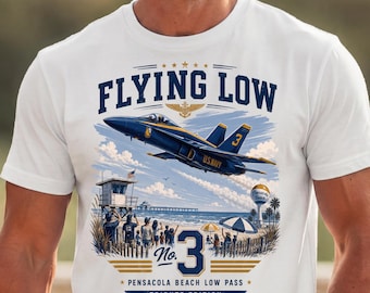 Blue Angels Style Shirt | Vintage Pensacola Beach T-shirt Low | Flyover Graphic Pilot Tee