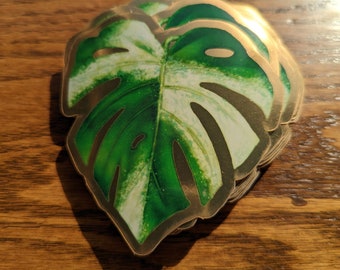 Rose Gold Monstera Leaf Sticker, Waterproof Vinyl Plant Decal