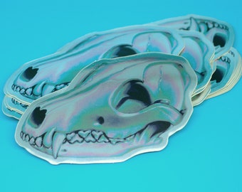 Holographic Coyote Skull Vinyl Sticker, Mirror Chrome, Waterproof